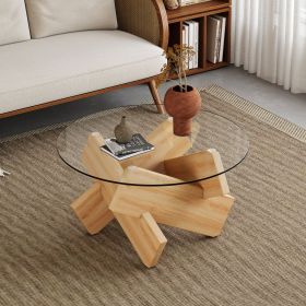 Circular glass coffee table, 33.4-inch modern and distinctive design tea table. Tempered glass countertop