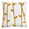 17 x 17 Inch 2 Piece Square Cotton Accent Throw Pillow Set, Leaf Embroidery, White, Green, Yellow