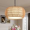 18" Farmhouse Pendant Light with Adjustable Height, Boho Woven Jute Rope Hanging Ceiling Light Fixture, E26 Base, 60W Max, Compatible with Flat