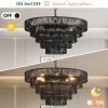 Rustic 5-Tier Black Hemp Rope Chandelier with 8 E12 Sockets, UL Listed Hardwired Pendant Light, Boho Farmhouse Ceiling Fixture for Dining Room