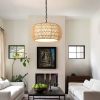 Farmhouse Pendant Light with Adjustable Height, Boho Woven Jute Rope Hanging Ceiling Light Fixture, E26 Base, 60W Max, Compatible with Flat, Vaulted