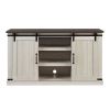 Classic Farmhouse Media TV Stand Transitional Entertainment Console for TV Up to 60" with Sliding Doors and Open Storage Space, Light Gray