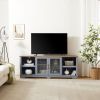 Modern Farmhouse TV Media Stand, Large Home Entertainment Console, for TV Up to 80'', with Open Shelves and Glass Door Cabinets