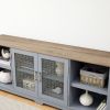 Modern Farmhouse TV Media Stand, Large Home Entertainment Console, for TV Up to 80'', with Open Shelves and Glass Door Cabinets