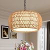 Farmhouse Pendant Light with Adjustable Height, Boho Woven Jute Rope Hanging Ceiling Light Fixture, E26 Base, 60W Max, Compatible with Flat, Vaulted
