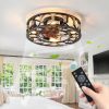 Caged Ceiling Fan with Lights Remote Control, Low Profile Flush Mount Farmhouse Modern Ceiling fans, 6 Speeds Reversible Blades