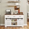 53" Farmhouse Sideboard Buffet Storage Cabinet with 3 Drawers, 2 Sliding Barn Doors, 2 Adjustable Shelves, Coffee Bar Cabinet for Kitchen, Living Room