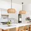 18" Farmhouse Pendant Light with Adjustable Height, Boho Woven Jute Rope Hanging Ceiling Light Fixture, E26 Base, 60W Max, Compatible with Flat