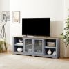 Modern Farmhouse TV Media Stand, Large Home Entertainment Console, for TV Up to 80'', with Open Shelves and Glass Door Cabinets