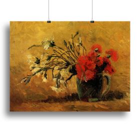 Vase with Red and White Carnations on Yellow Background by Van Gogh Canvas Print or Poster (Type: Standard Framed Canvas Print, size: 12" x 8" / 30cm x 20cm (approx))